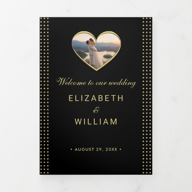 Gold & Black Polka Dot Personalized wedding Tri-Fold Programme (Cover)