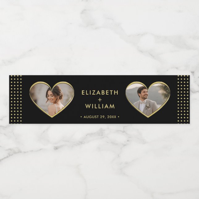 Gold & Black Polka Dot Personalized wedding Water Bottle Label (Single Label)