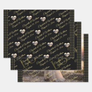 Gold & Black Polka Dot Personalized wedding Wrapping Paper Sheet