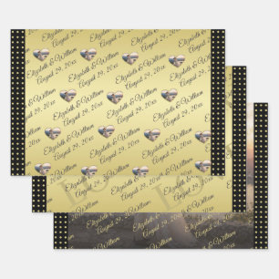 Gold & Black Polka Dot Personalized wedding Wrapping Paper Sheet