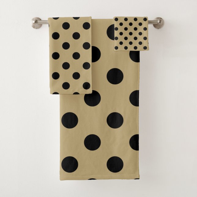 Gold & Black Polka Dots Dot Bath Towel Set (Insitu)