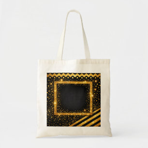 Gold Black Polka Dots Stripes Glitter Sparkle Glam Tote Bag