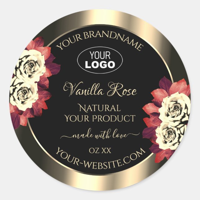 Gold Black Product Labels Red Cream Roses Add Logo (Front)