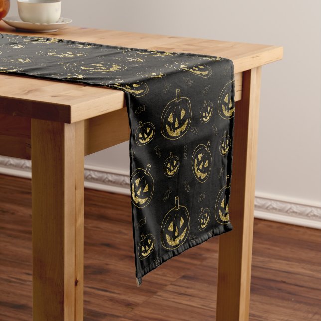 Gold & Black Pumpkin 14”x72” Table Runner  (In Situ)