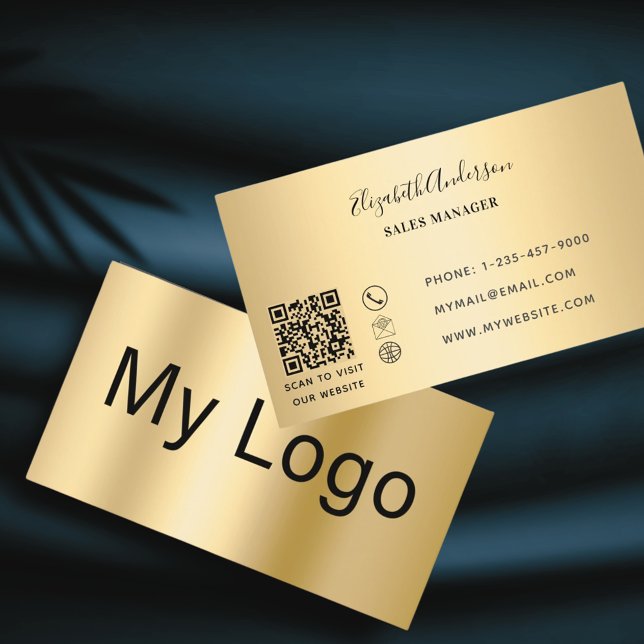 Gold black QR code rectangular logo Business Card (Creator Uploaded)