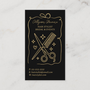Gold Black Retro Doodles Hair Stylist QR Code Business Card