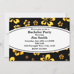 Gold Black Retro Floral Black Invitation