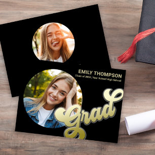Gold Black Retro Graduation Party Photo Invitation