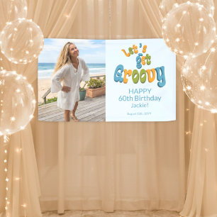 Gold Black Retro Groovy 60th Birthday Photo Banner