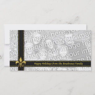 Gold Black Ribbon Fleur de Lis Photo Christmas Holiday Card