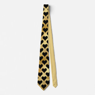 Gold Black Romantic Hearts Pattern Tie