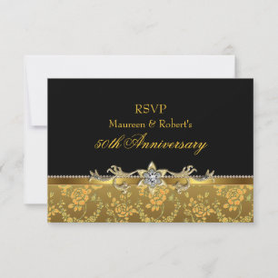 Gold & Black Rose 50th Anniversary RSVP Card