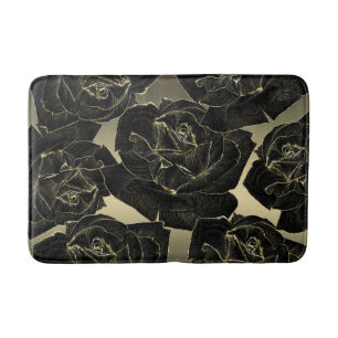 Gold & Black Rose Glam Elegant Classy Chic Bath Mat