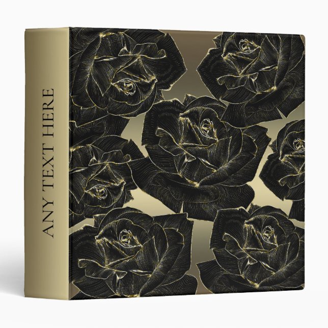 Gold & Black Rose Glam Elegant Classy Chic Roses Binder (Front/Spine)