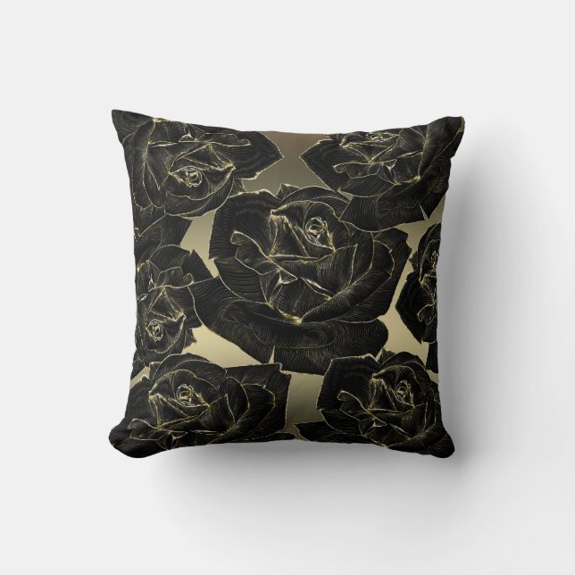 Gold & Black Rose Glam Elegant Classy Chic Throw Pillow (Front)