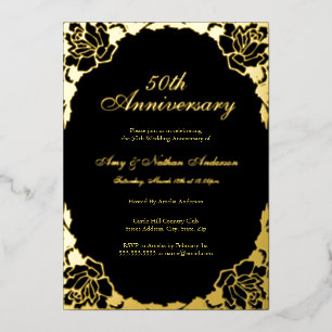 Gold Black Rose Leaf 50th Wedding Anniversary 