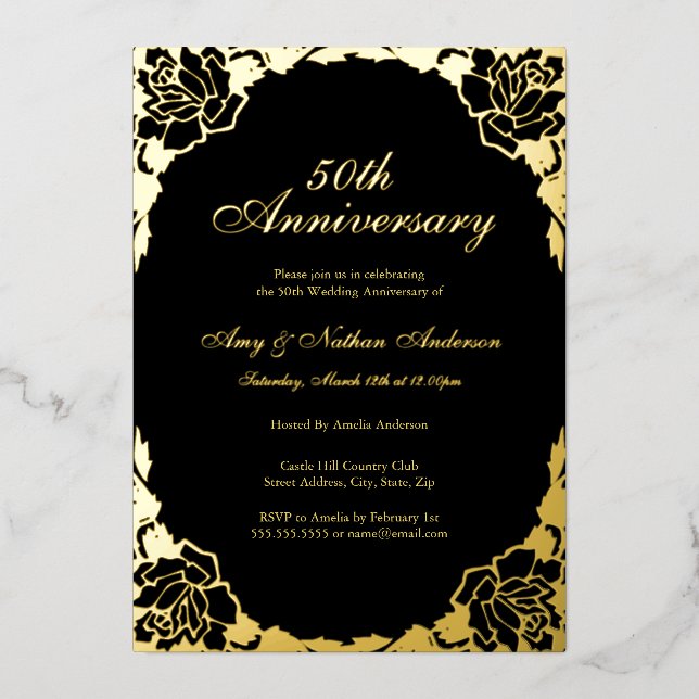 Gold Black Rose Leaf 50th Wedding Anniversary  (Front)