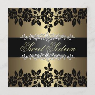 Gold & Black Rose Sweet 16 Anniversaire Invitation