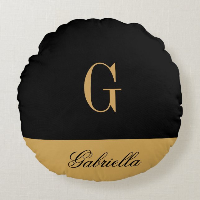 Gold Black Round Pillow (Front)