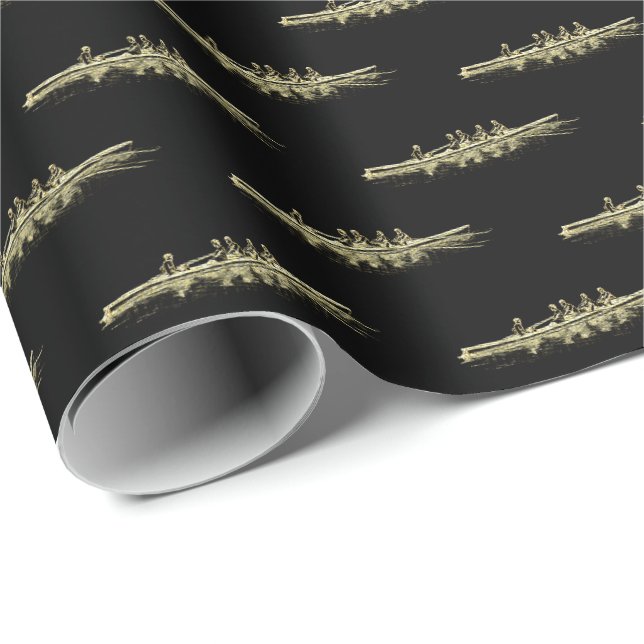 Gold Black Rowing Rowers Crew Team Water Sports Wrapping Paper (Roll Corner)
