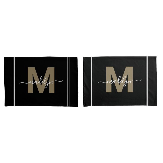 Gold Black Script Name Monogram Pillowcase (Front-Set)