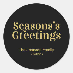 Gold & Black Seasons Greeting Christmas Holiday Classic Round Sticker