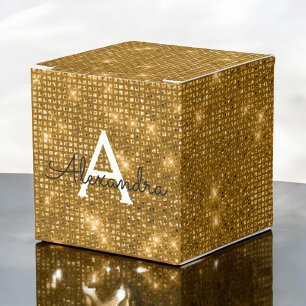 Gold & Black Shimmer Monogram - Add Your Name Favor Box