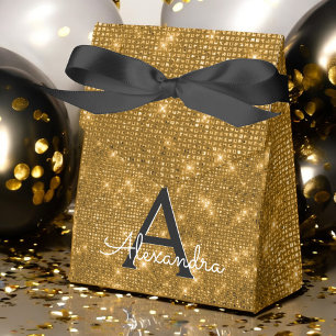 Gold & Black Shimmer Monogram - Add Your Name Favor Box