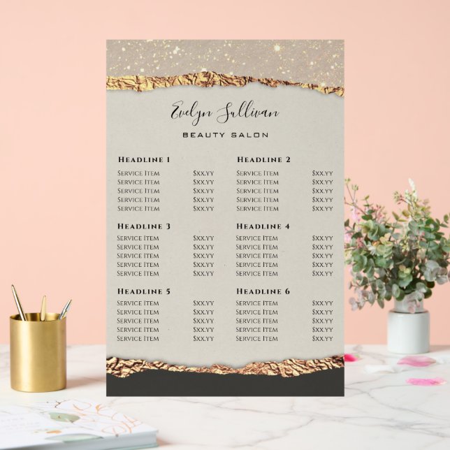 Gold Black Shimmer Paper Price List Acrylic Sign (Wedding)