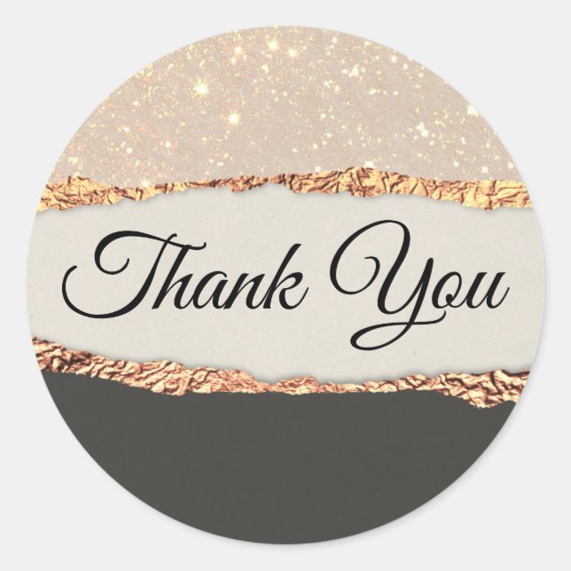Gold black shimmer paper Thank you Classic Round Sticker (Front)