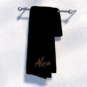 Gold black signature script name personalized bath towel set