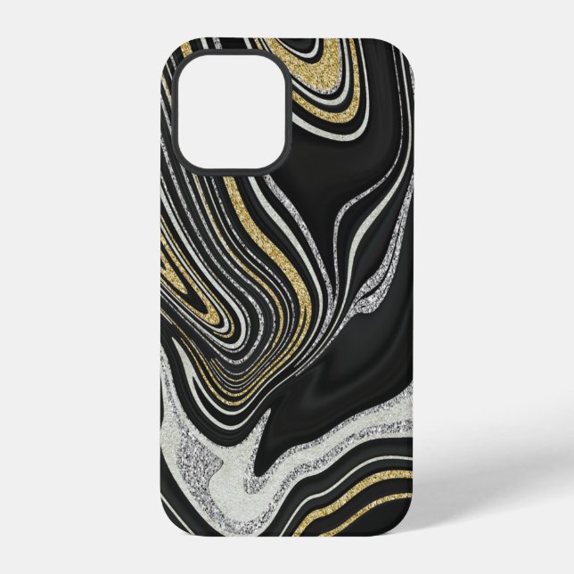 Gold black silver agate liquid marble iPhone case (Back)