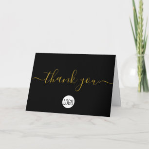 Gold Black Simple Business Company logo Social  Thank You Card