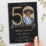 Gold Black Simple Chic Custom Photo 50th Birthday Invitation<br><div class="desc">Gold Black Simple Chic Custom Photo 50th Birthday Invitation. Celebrate your milestone birthday in sleek, modern style with our "Minimalist Chic" theme design, where the simplicity of Minimalist elegance meets the allure of Custom Photo personalization. This simple and chic design allows your custom photo to take centre stage, making your...</div>