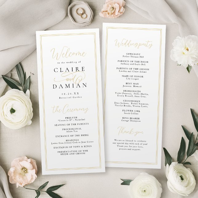 Gold Black simple elegance romantic script wedding Program (Gold Black simple elegance romantic script wedding Program)