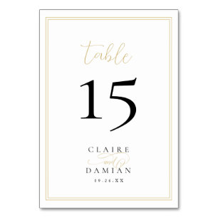 Gold Black Simple Elegance Romantic Script Wedding Table Number