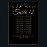 Gold & Black Simple Elgant Wedding Seating Chart Table Number<br><div class="desc">Make your wedding reception beautiful with these table number cards. Designed as a part of our Gold & Black Elegant Wedding Suite, they feature a simple yet elegant design with gold text on a black background with a gold faux foil floral border. These cards include seating assignments so your guests...</div>