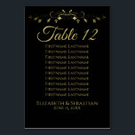 Gold & Black Simple Elgant Wedding Seating Chart Table Number<br><div class="desc">Make your wedding reception beautiful with these table number cards. Designed as a part of our Gold & Black Elegant Wedding Suite, they feature a simple yet elegant design with gold text on a black background with a gold faux foil floral border. These cards include seating assignments so your guests...</div>