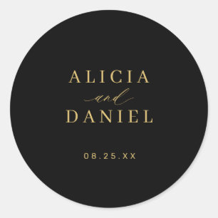 Gold black simple minimalist elegant wedding classic round sticker