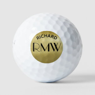 Gold Black Simple Modern Monogram Golf Balls