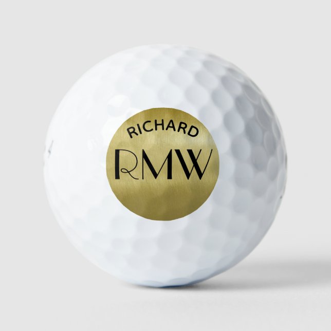 Gold Black Simple Modern Monogram  Golf Balls (Front)