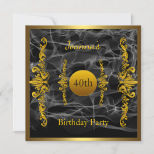  Gold Black Smoke 40th Birthday Invitation