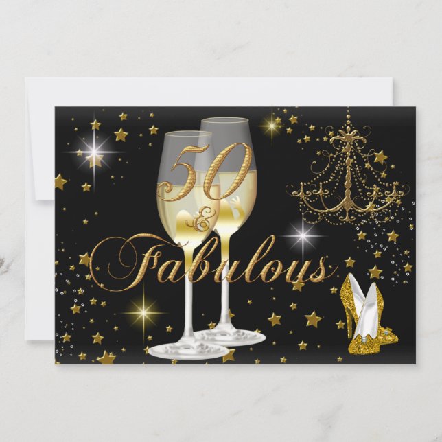 Gold Black Sparkle 50 & Fabulous Birthday Invite (Front)