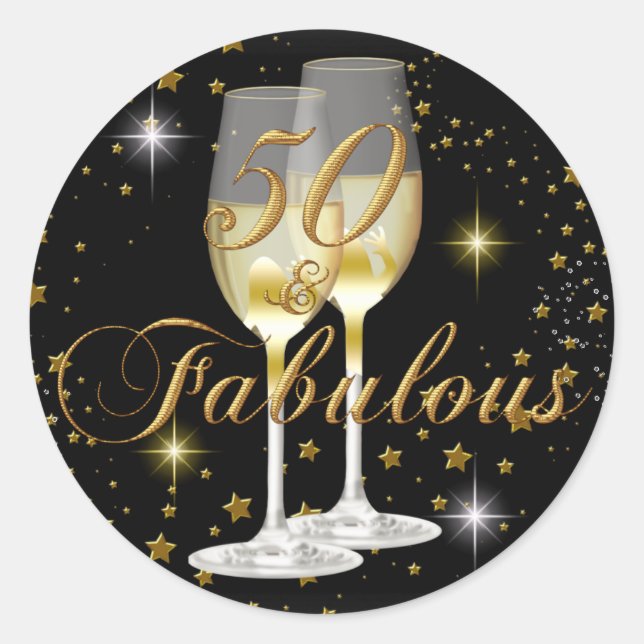 Gold Black Sparkle 50 & Fabulous Birthday Sticker (Front)