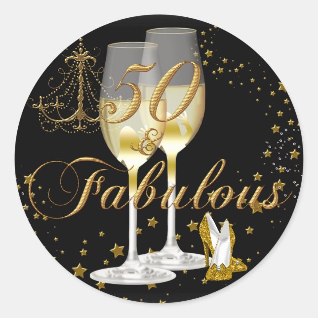 Gold Black Sparkle 50 & Fabulous Birthday Sticker (Front)