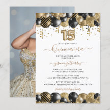 Gold Black Sparkle Photo Quinceanera Balloon
