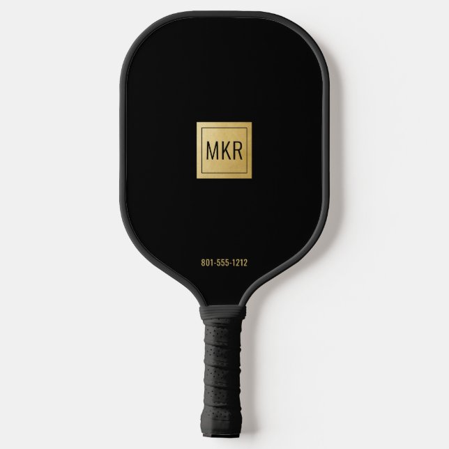 Gold Black Square Monogrammed Pickleball Paddle (Back)