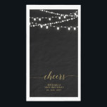 Gold Black String Lights Elegant Lettering Cheers Napkin<br><div class="desc">Add stylish detail to your special day with this custom party napkin. This design features elegant script lettering " Cheers" with string lights. You can personalize the text for any event or party. Matching invitations and party supplies are available in my shop BaraBomDesign.</div>