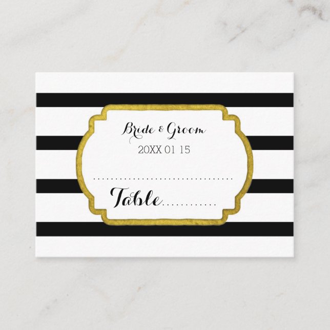 Gold Black Stripe Wedding Table Place Setting Card (Front)