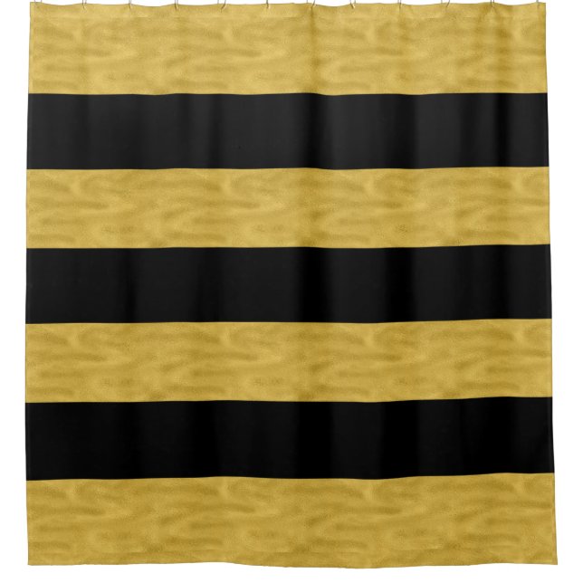 Gold & Black Striped Shower Curtain (Front)
